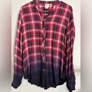 Women’s White Crow Hour of Darkness Red Plaid to ombré LongSleeve Medium